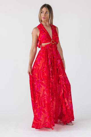 Athena Red Cutout Maxi Dress - Final Sale