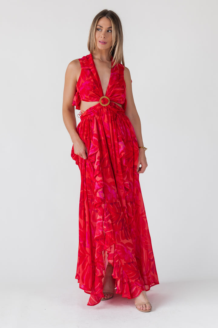 Athena Red Cutout Maxi Dress - Final Sale