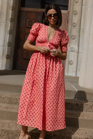 Beau Midi Dress - Coral Floral