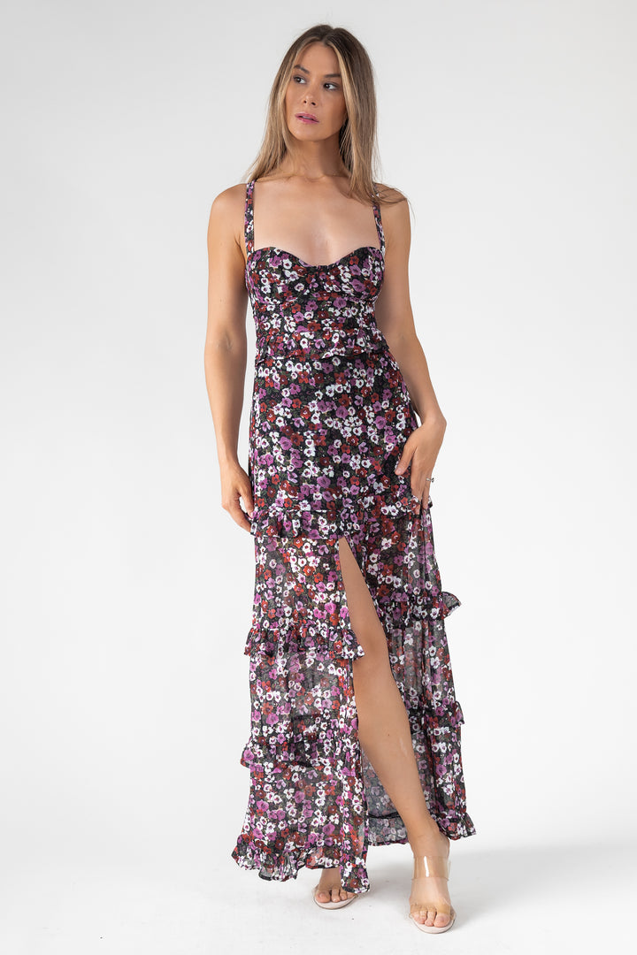Black Floral Ruffle Maxi Dress - Final Sale