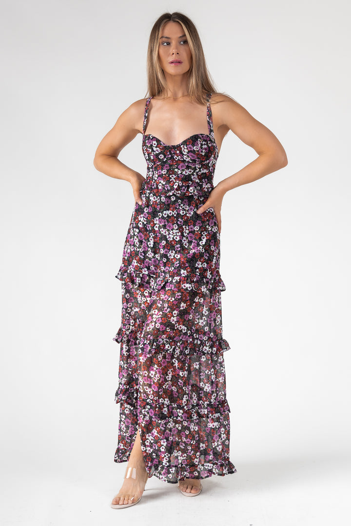 Black Floral Ruffle Maxi Dress - Final Sale