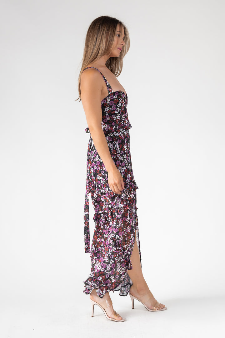 Black Floral Ruffle Maxi Dress - Final Sale