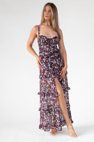 Black Floral Ruffle Maxi Dress - Final Sale