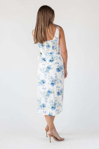 Blue Floral Wrap Midi Dress - Final Sale