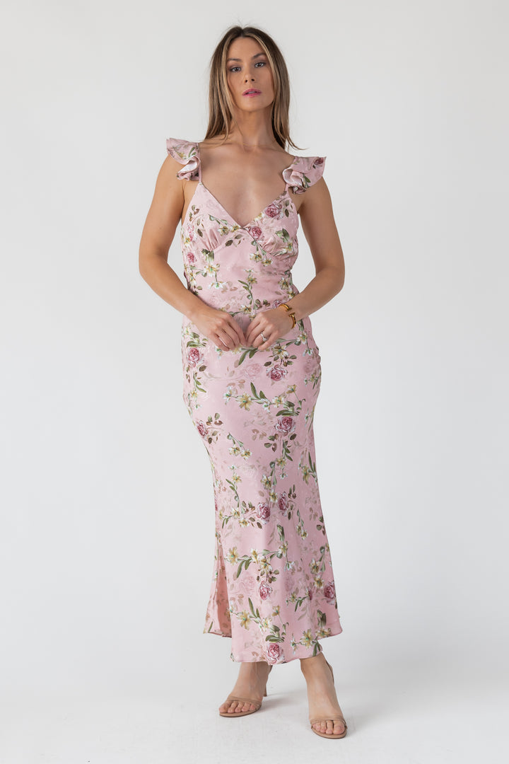 Blush Floral Flutter Strap Maxi Dress - Final Sale