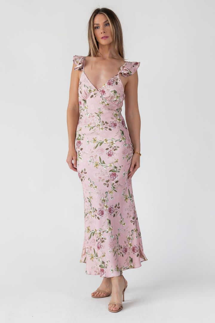 Blush Floral Flutter Strap Maxi Dress - Final Sale