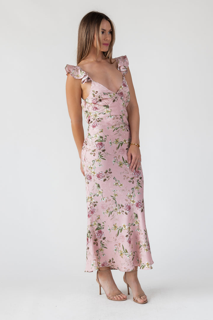 Blush Floral Flutter Strap Maxi Dress - Final Sale