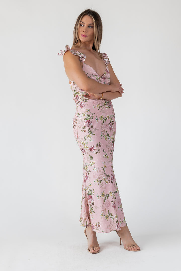 Blush Floral Flutter Strap Maxi Dress - Final Sale