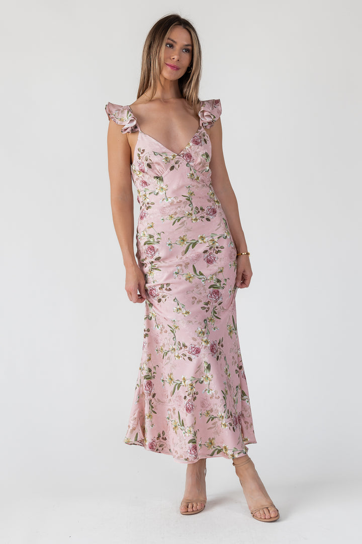 Blush Floral Flutter Strap Maxi Dress - Final Sale