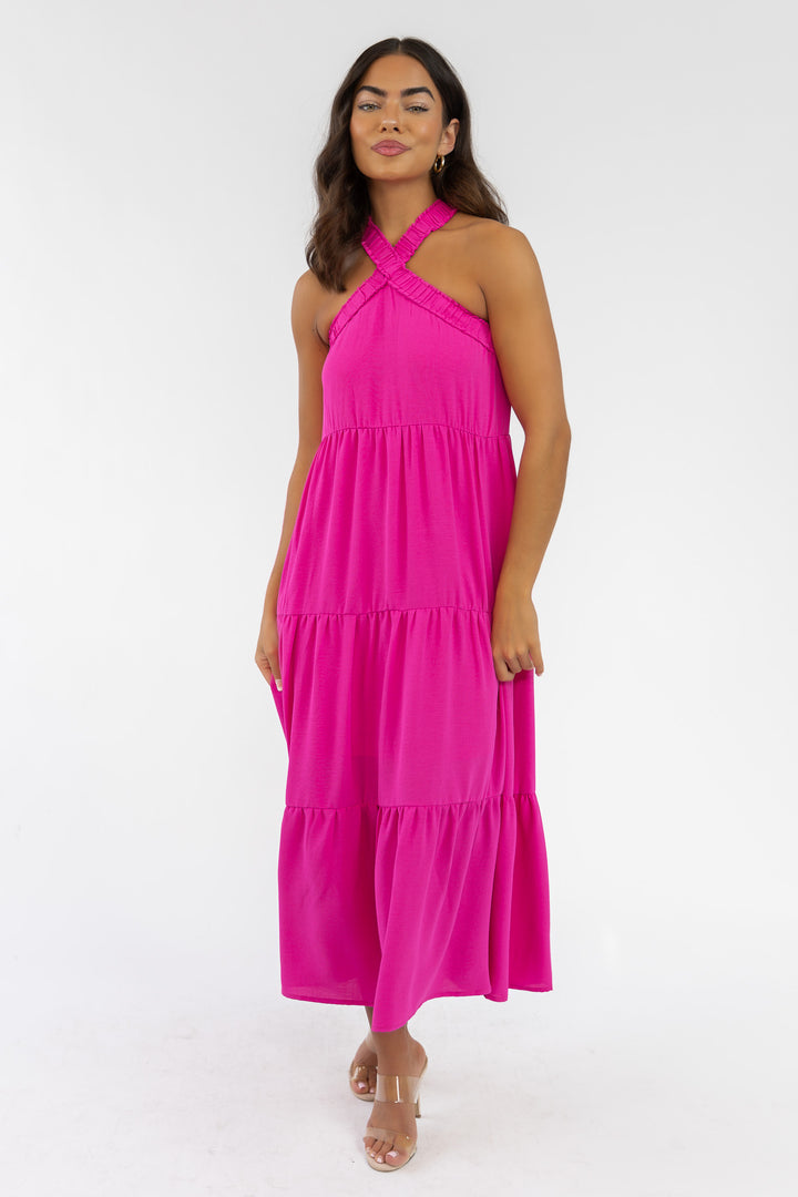 Brenna Pink Halter Maxi Dress | Chic and Modern Women's Fashion | JO+CO
