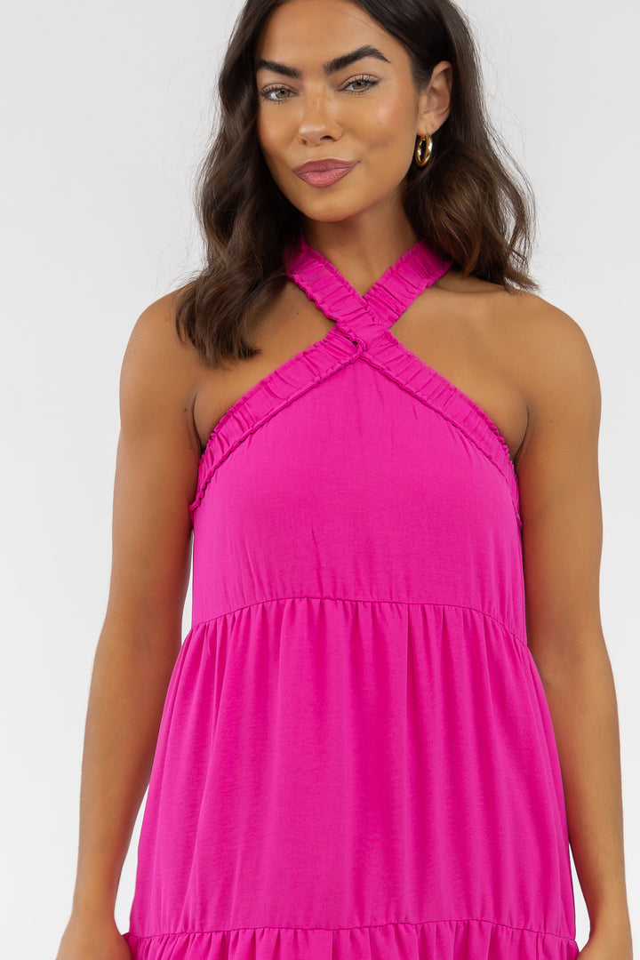 Brenna Pink Halter Maxi Dress
