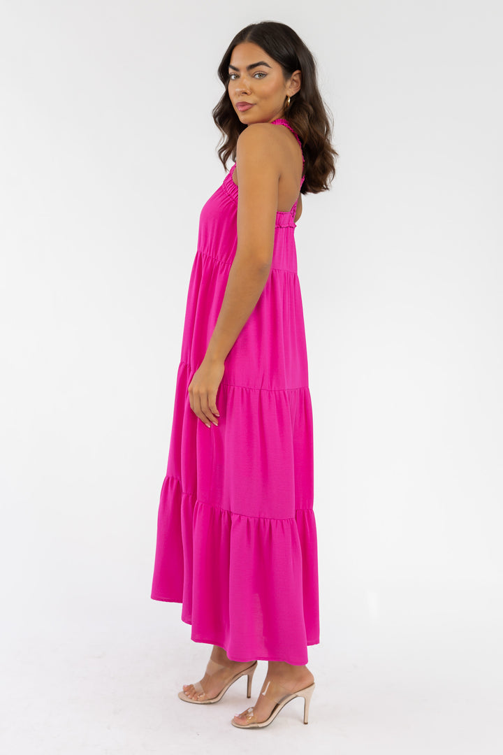 Brenna Pink Halter Maxi Dress | Chic and Modern Women's Fashion | JO+CO