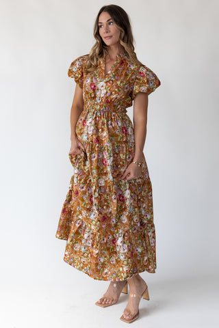 Britton Terracotta Floral Maxi Dress
