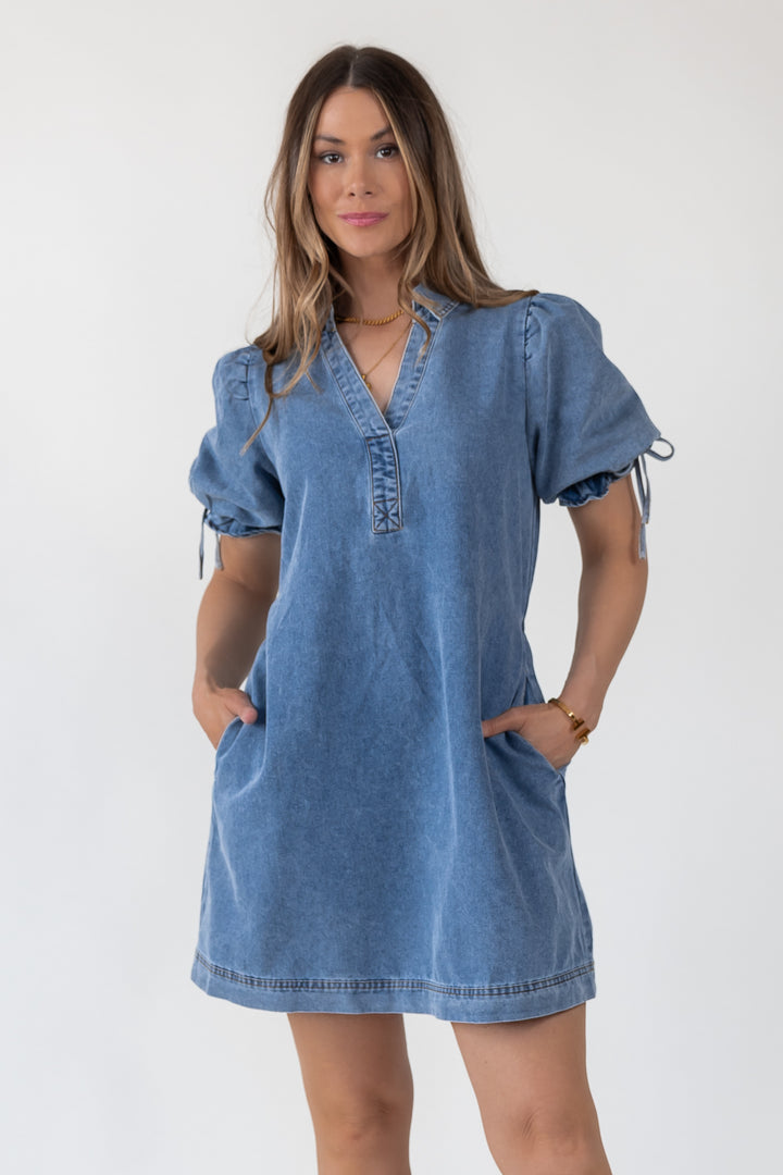 Camden Tie-Back Denim Mini Dress