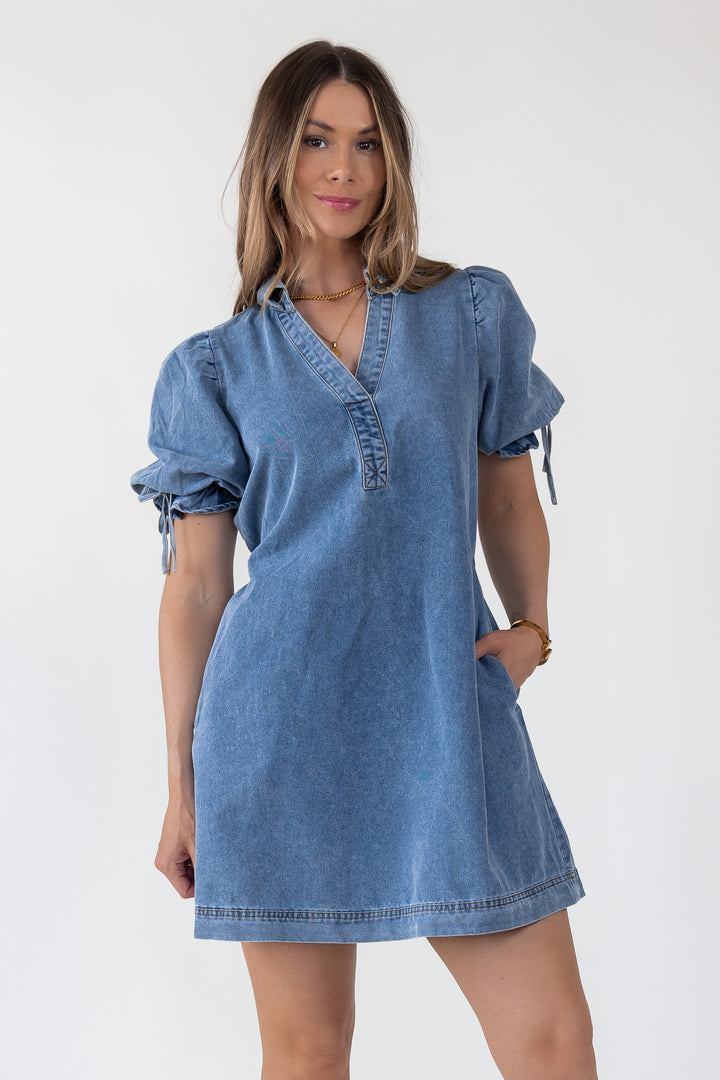 Camden Tie-Back Denim Mini Dress