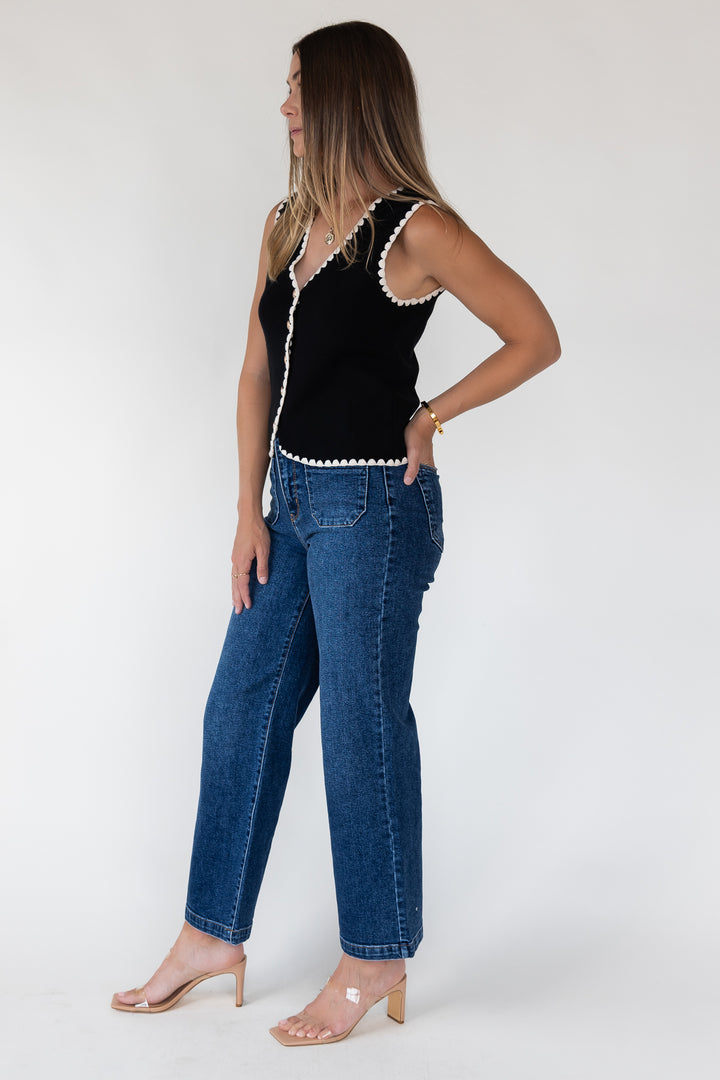 Caroline Black Scallop Sweater Vest