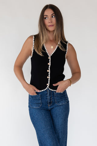 Caroline Black Scallop Sweater Vest