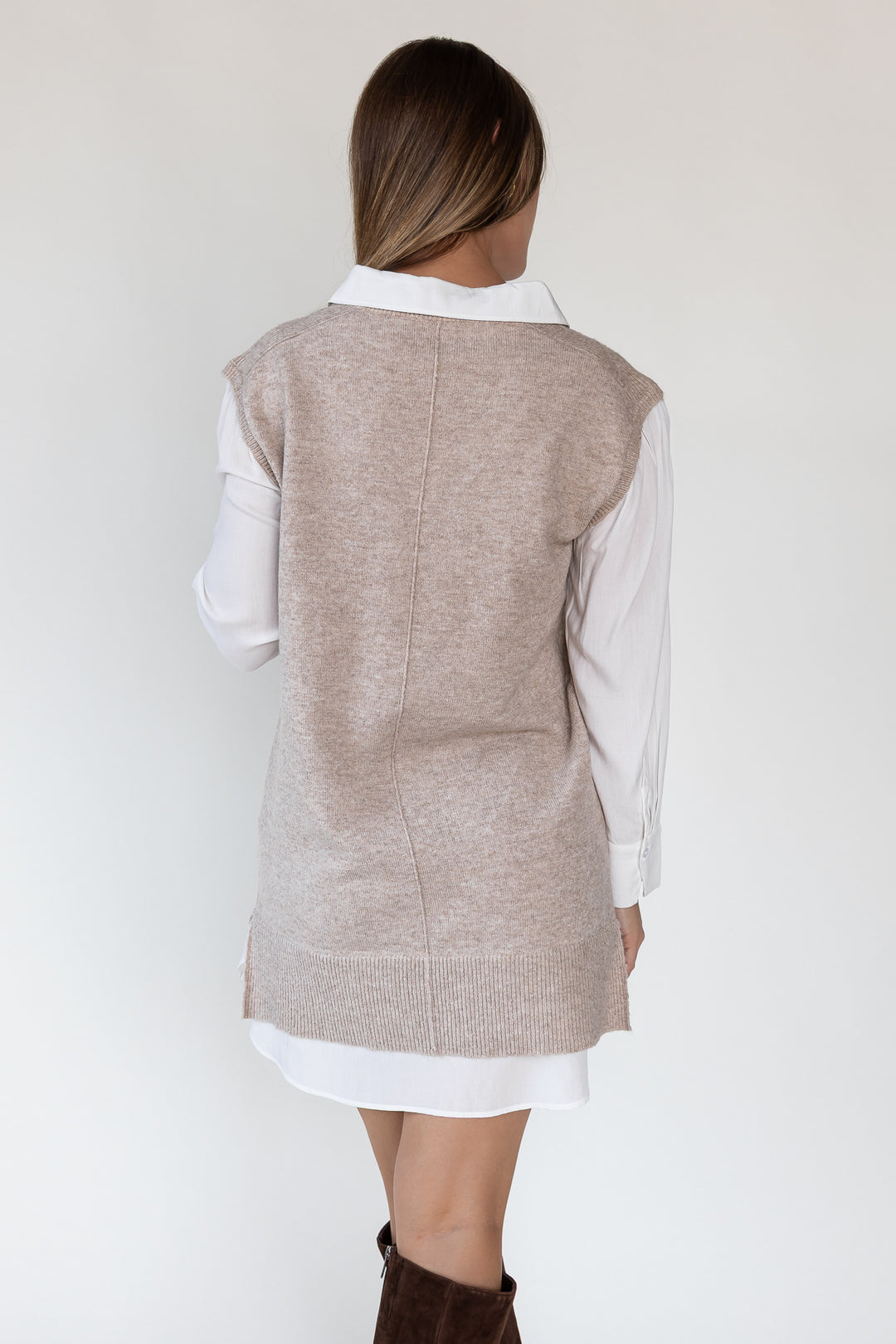 Christen Beige Mixed Media Shirt Dress