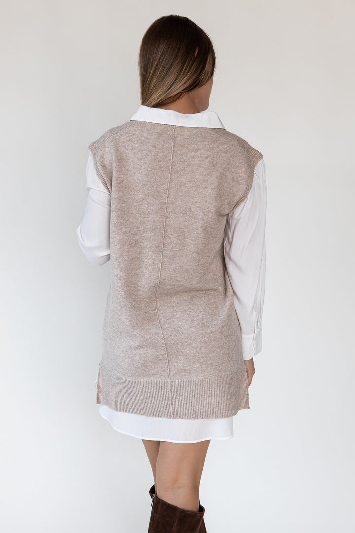 Christen Beige Mixed Media Shirt Dress
