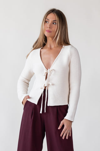 Colby Beige Tie Front Cardigan - Final Sale