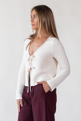 Colby Beige Tie Front Cardigan - Final Sale