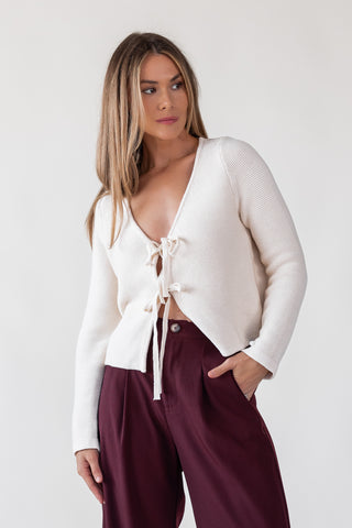 Colby Beige Tie Front Cardigan - Final Sale