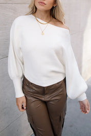 Cora Ivory Long Sleeve Rib Knit Sweater  JO+CO