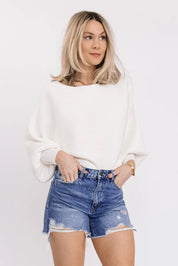 Cora White Long Sleeve Rib Knit Sweater 180 SWEATERS