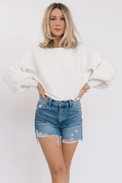 Cora White Long Sleeve Rib Knit Sweater 180 SWEATERS
