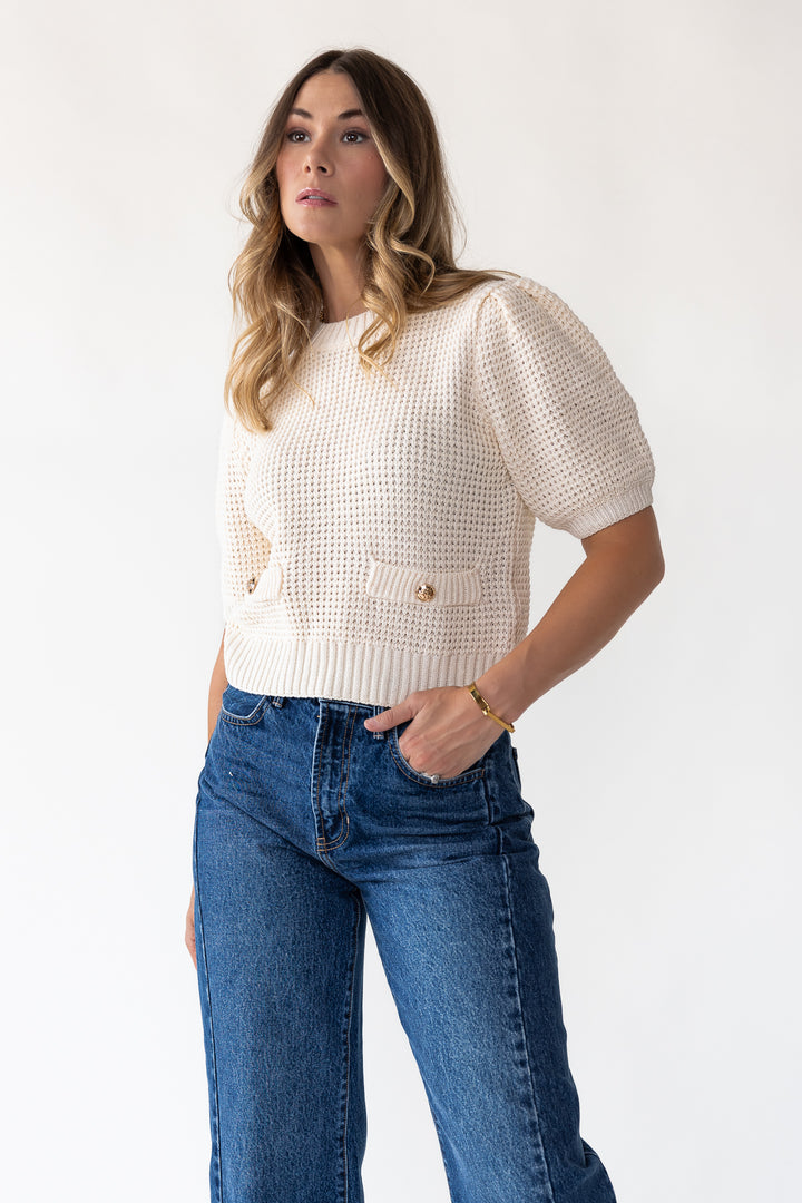Simone Cream Waffle Knit Sweater