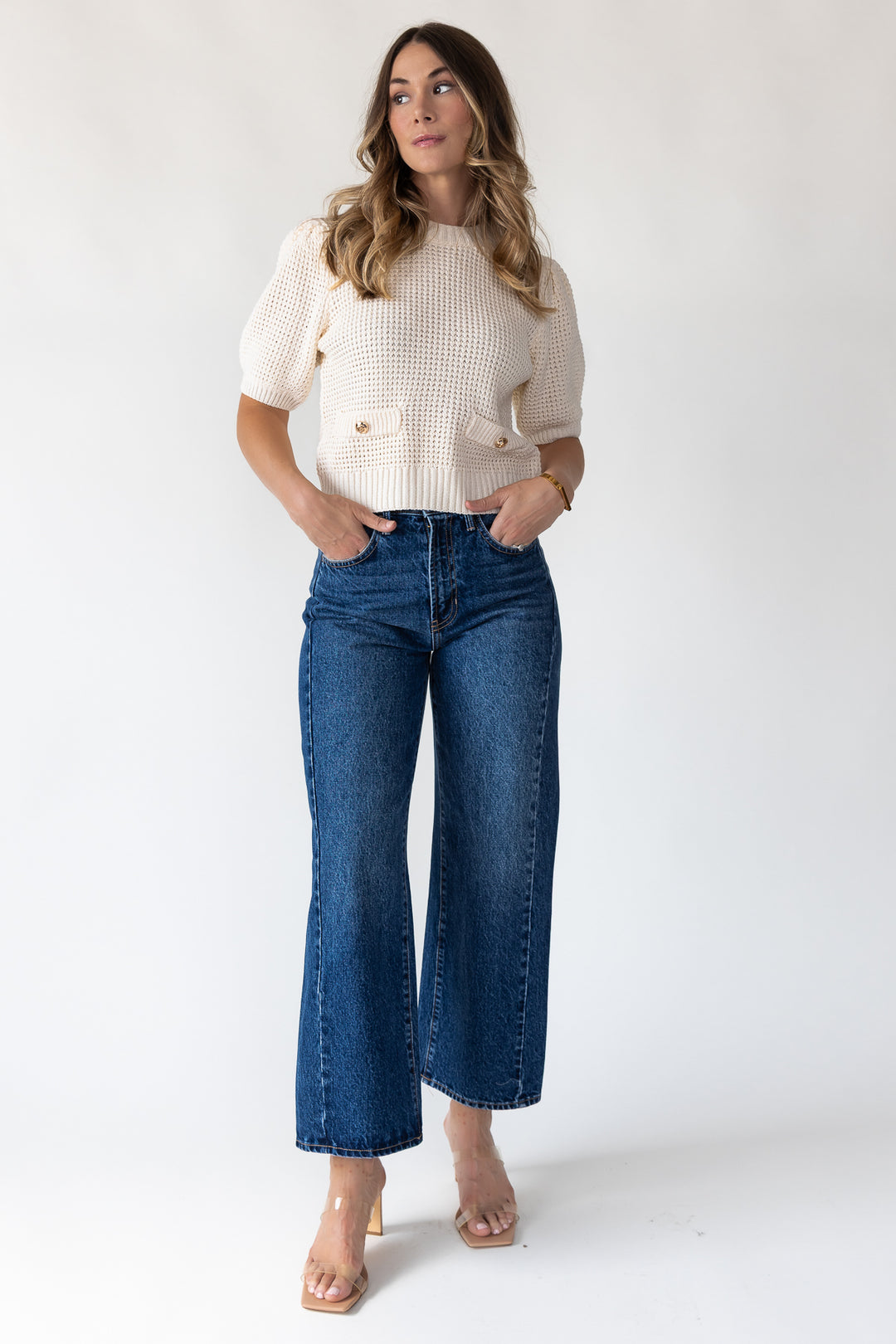 Simone Cream Waffle Knit Sweater