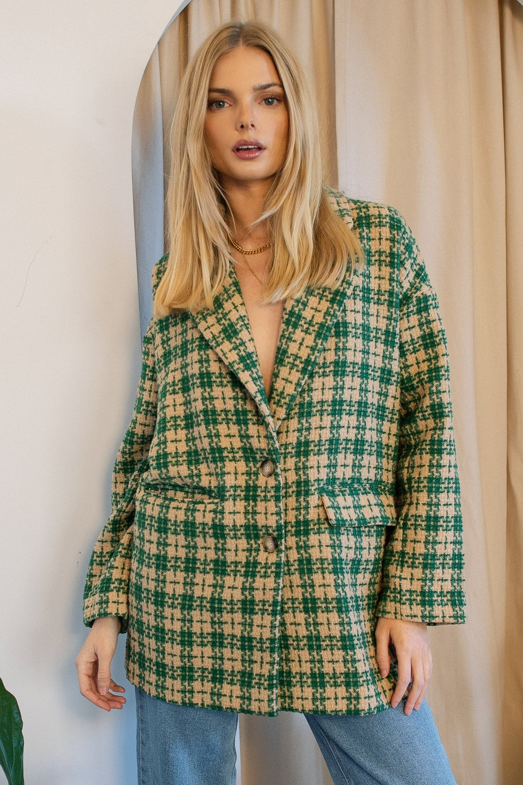 Whitney Green Plaid Tweed Blazer - Final Sale