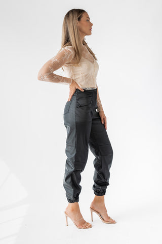 Dane Black Coated Cargo Pants - Final Sale