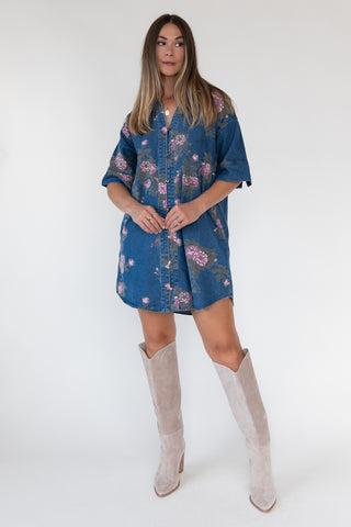 Daphne Floral Denim Dress