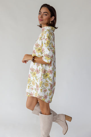 Daphne Floral Denim Dress - Off White
