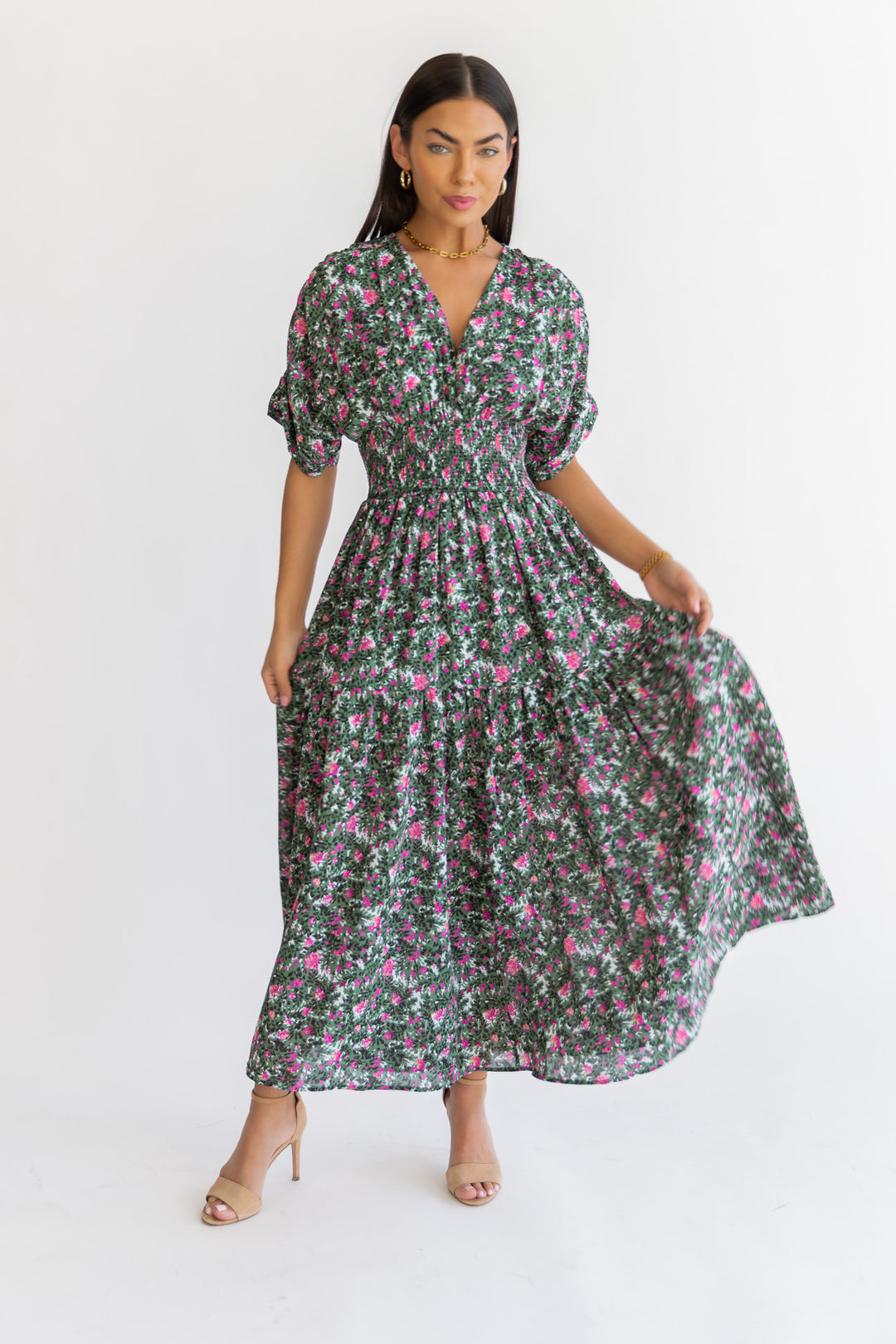 Daria Green Floral Maxi Dress