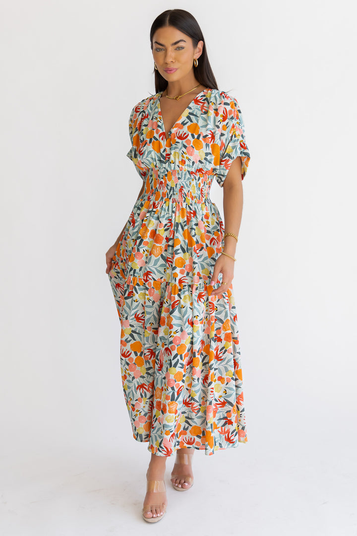 Daria Peach Floral Maxi Dress