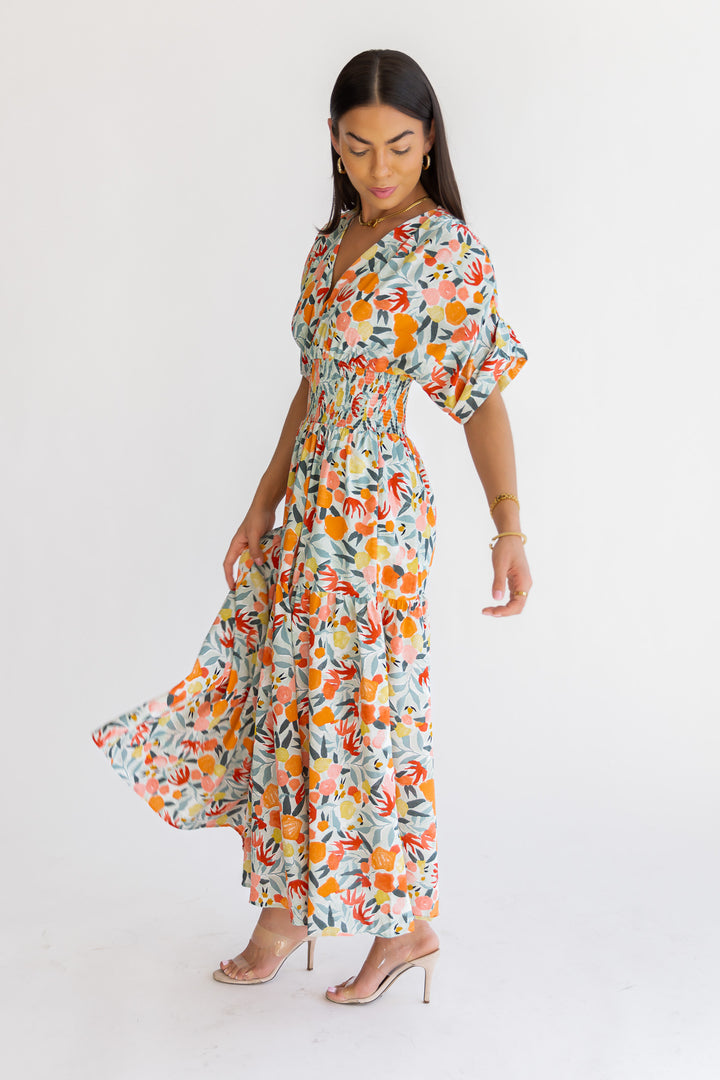 Daria Peach Floral Maxi Dress