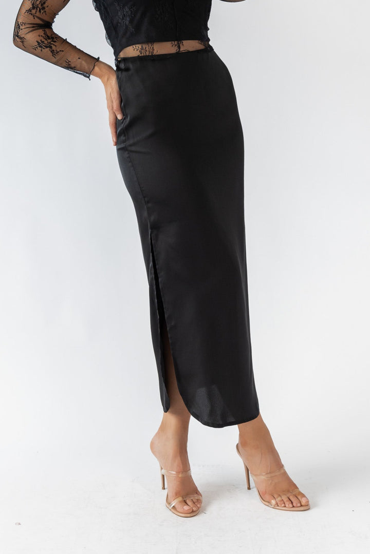 Dayton Black Satin Maxi Skirt - Final Sale