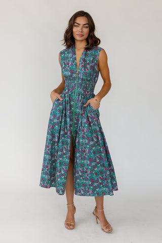 Edie Zip Floral Midi Dress - Preorder