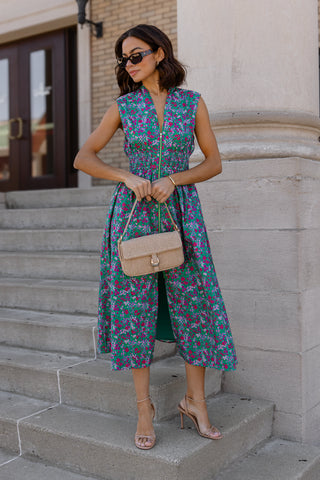 Edie Zip Floral Midi Dress - Preorder