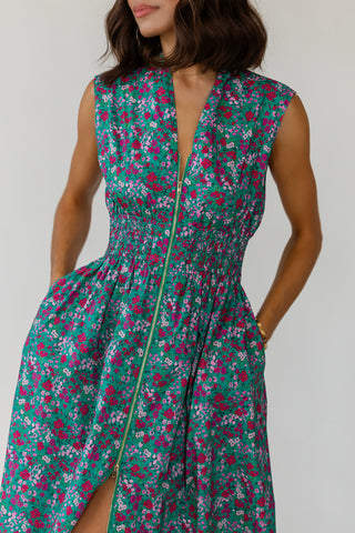 Edie Zip Floral Midi Dress - Preorder