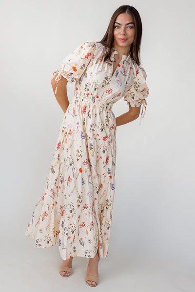 Elowen Ecru Floral Maxi Dress