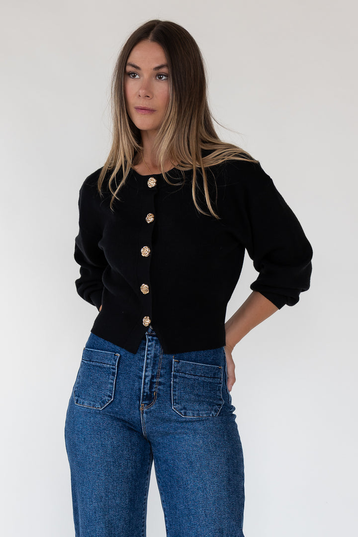 Fallon Black Button Knit Cardigan
