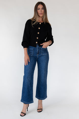 Fallon Black Button Knit Cardigan
