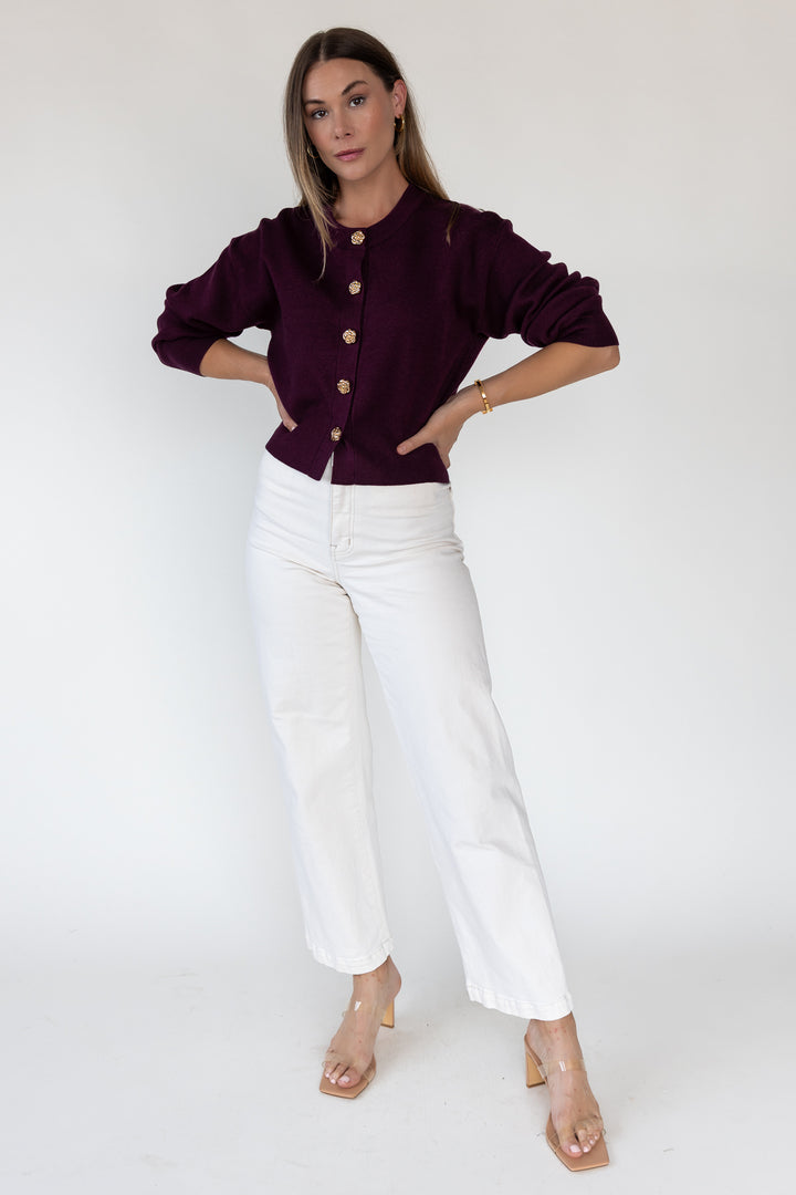 Fallon Burgundy Button Knit Cardigan