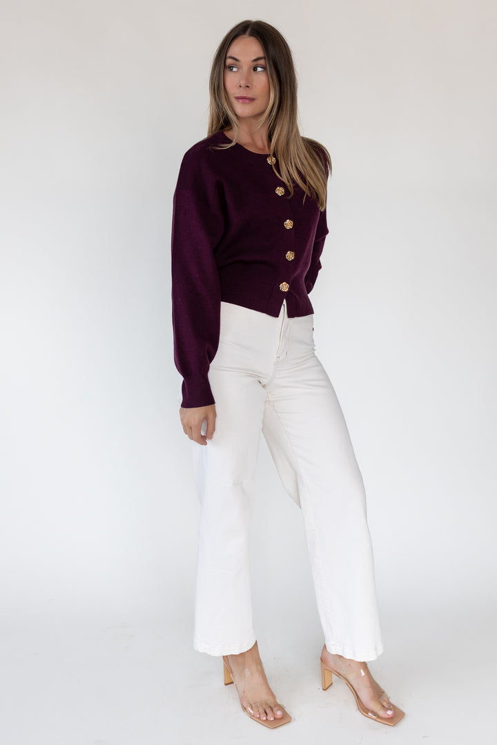 Fallon Burgundy Button Knit Cardigan