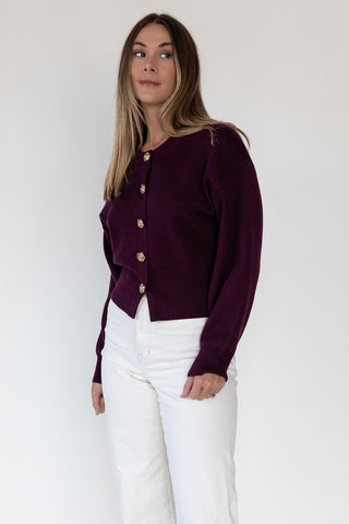Fallon Burgundy Button Knit Cardigan