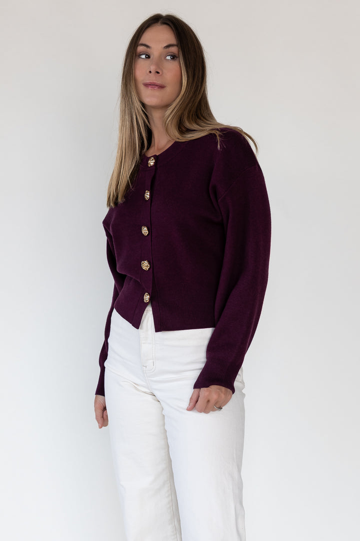 Fallon Burgundy Button Knit Cardigan