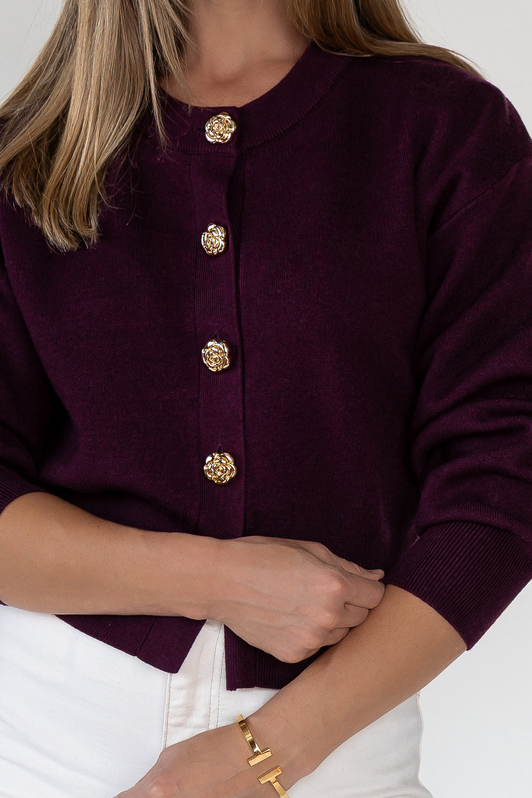 Fallon Burgundy Button Knit Cardigan